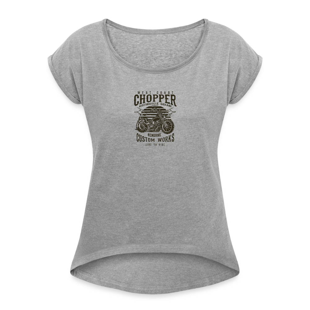 Vrouwen T-shirt met opgerolde mouwen - grijs gemêleerd