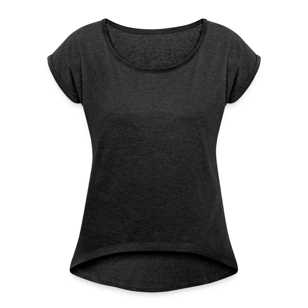 Vrouwen T-shirt met opgerolde mouwen - zwart gemêleerd