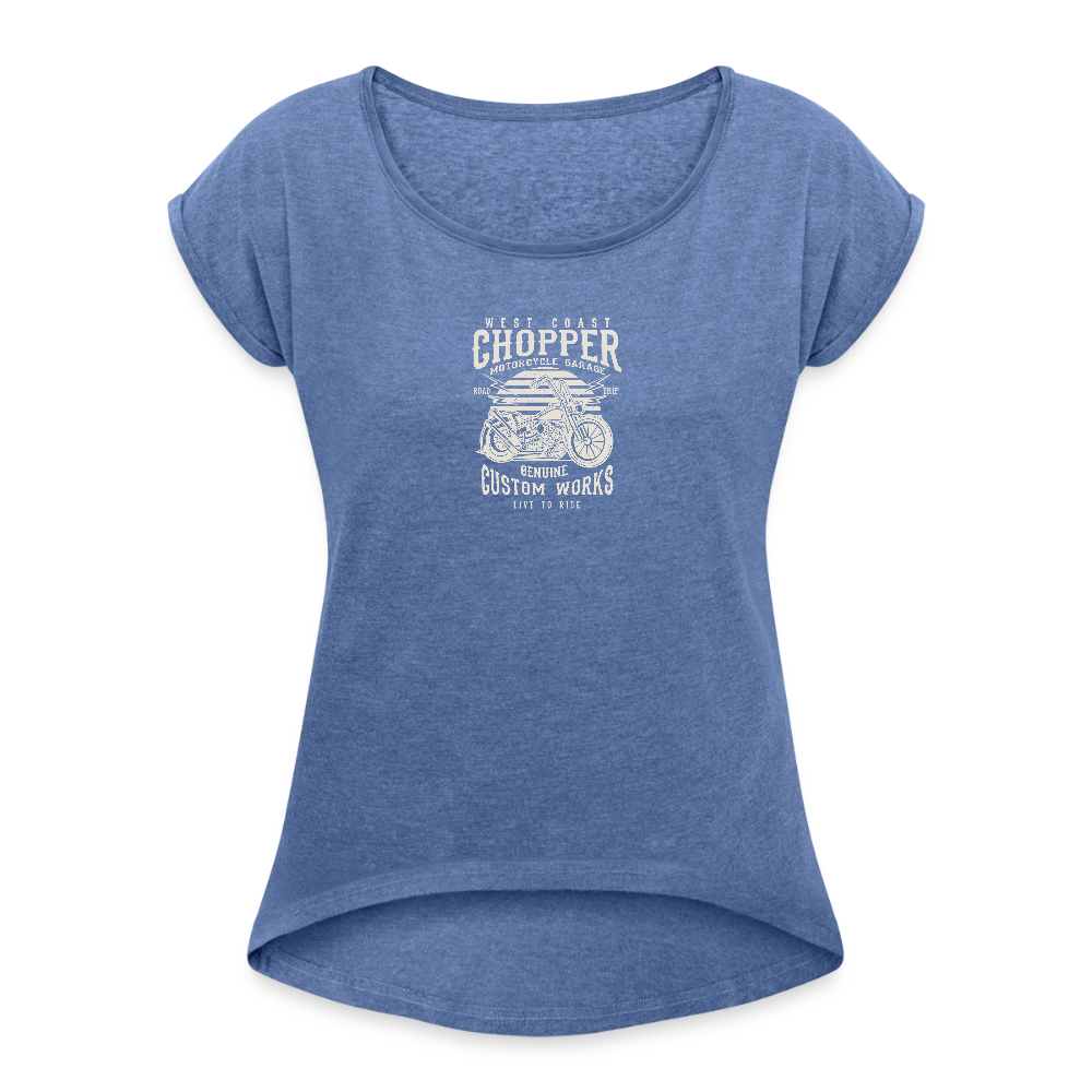 Vrouwen T-shirt met opgerolde mouwen - denim gemêleerd