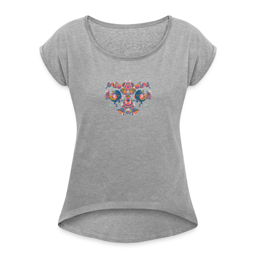 Vrouwen T-shirt met opgerolde mouwen - grijs gemêleerd