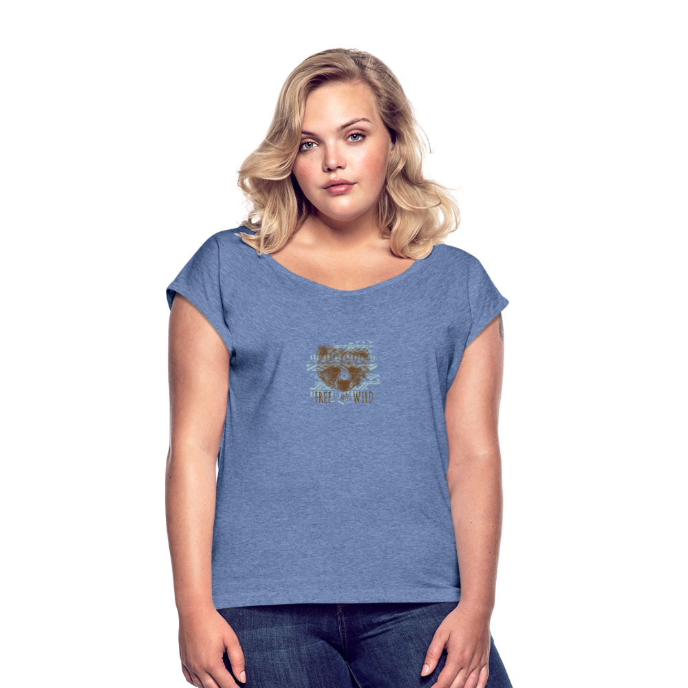 Vrouwen T-shirt met opgerolde mouwen - denim gemêleerd