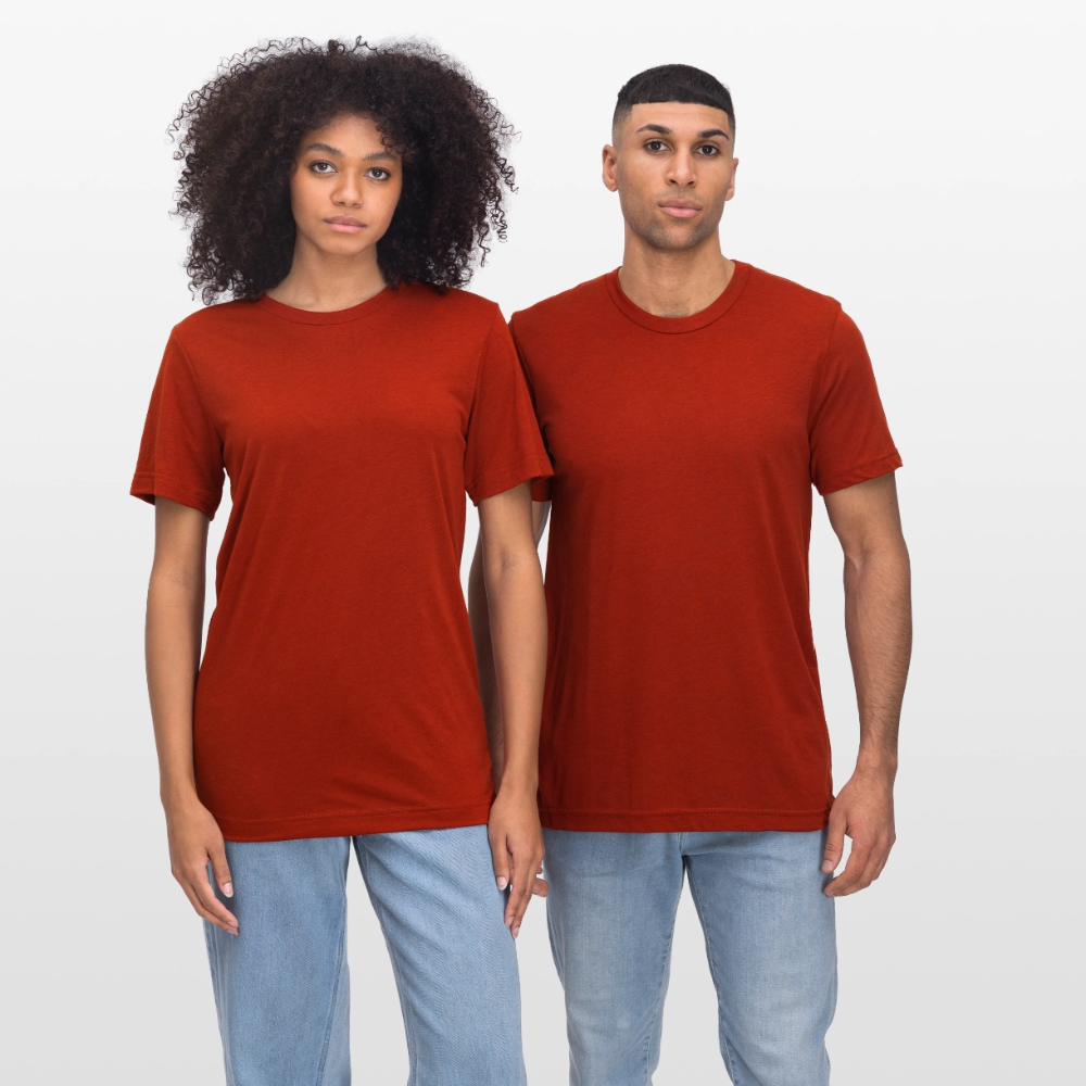 Unisex tri-blend T-shirt van Bella + Canvas - baksteenkleuren