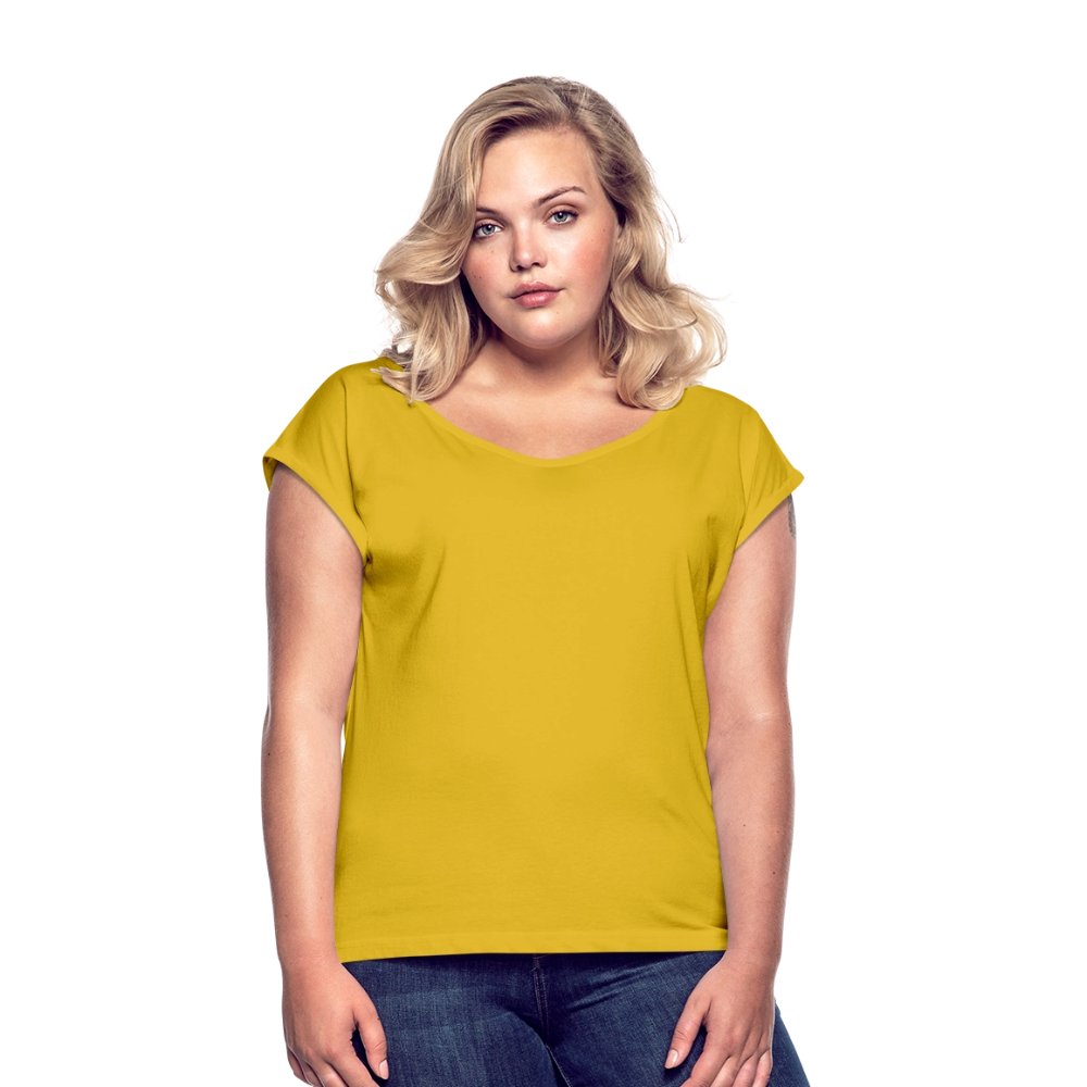 Vrouwen T-shirt met opgerolde mouwen - mosterdgeel