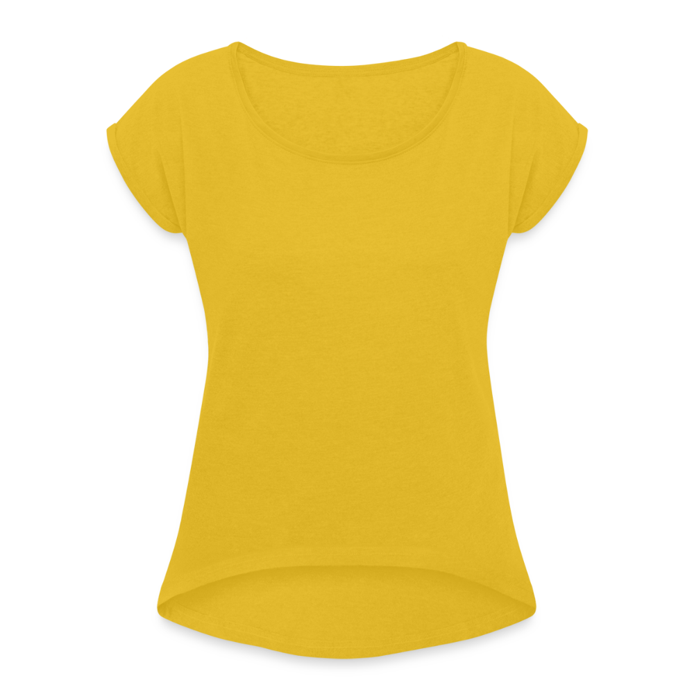 Vrouwen T-shirt met opgerolde mouwen - mosterdgeel