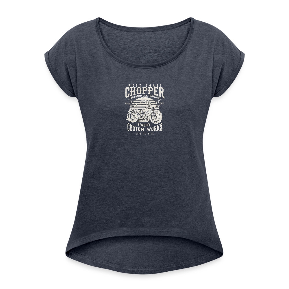 Vrouwen T-shirt met opgerolde mouwen - navy gemêleerd