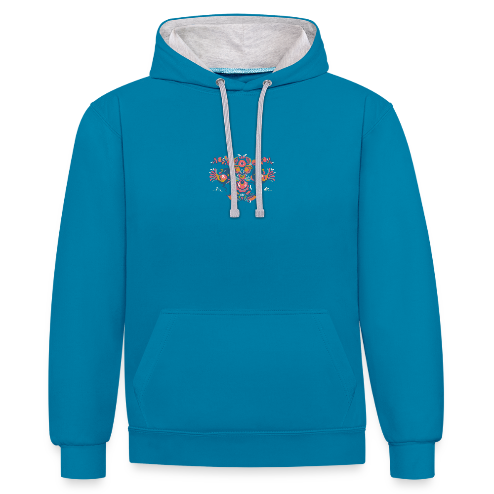 Contrast hoodie - pauwblauw/grijs gemêleerd