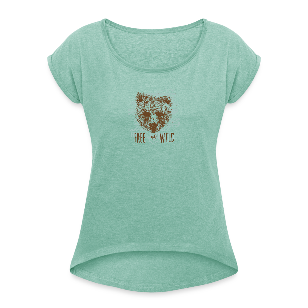 Vrouwen T-shirt met opgerolde mouwen - munt gemêleerd