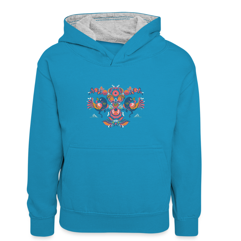 Teenager contrast-hoodie/kinderen contrast-hoodie - pauwblauw/grijs gemêleerd