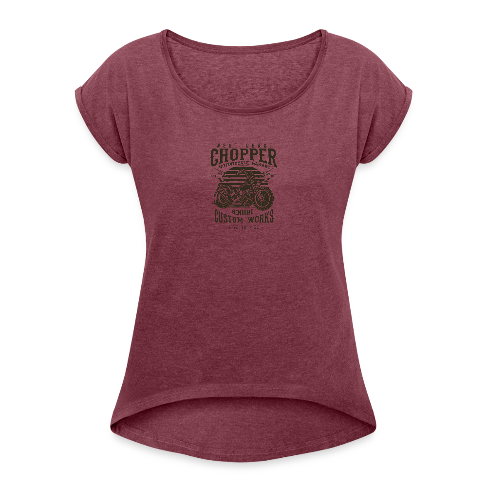 Vrouwen T-shirt met opgerolde mouwen - bordeaux gemêleerd