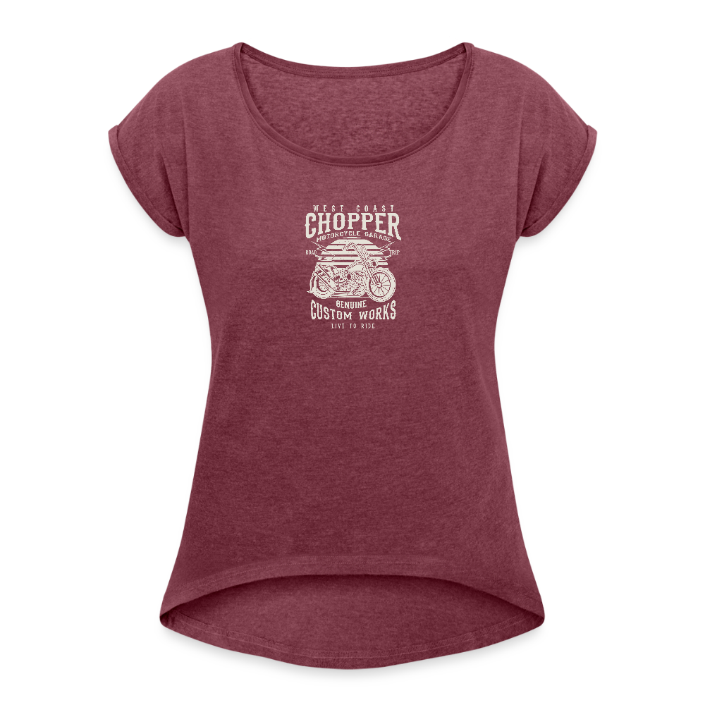 Vrouwen T-shirt met opgerolde mouwen - bordeaux gemêleerd