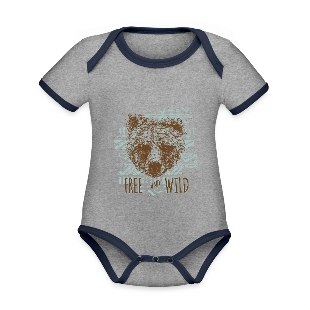 Baby contrasterend bio-rompertje met korte mouwen - grijs gemêleerd/navy