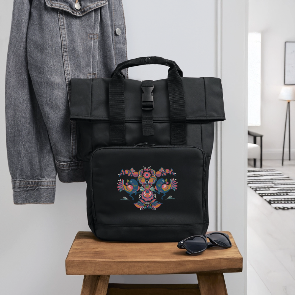 Rolltop rugzak met twee hengsels - zwart