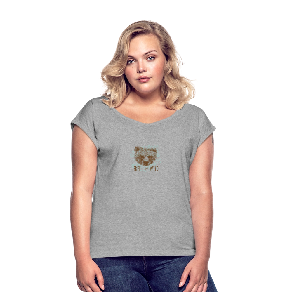 Vrouwen T-shirt met opgerolde mouwen - grijs gemêleerd