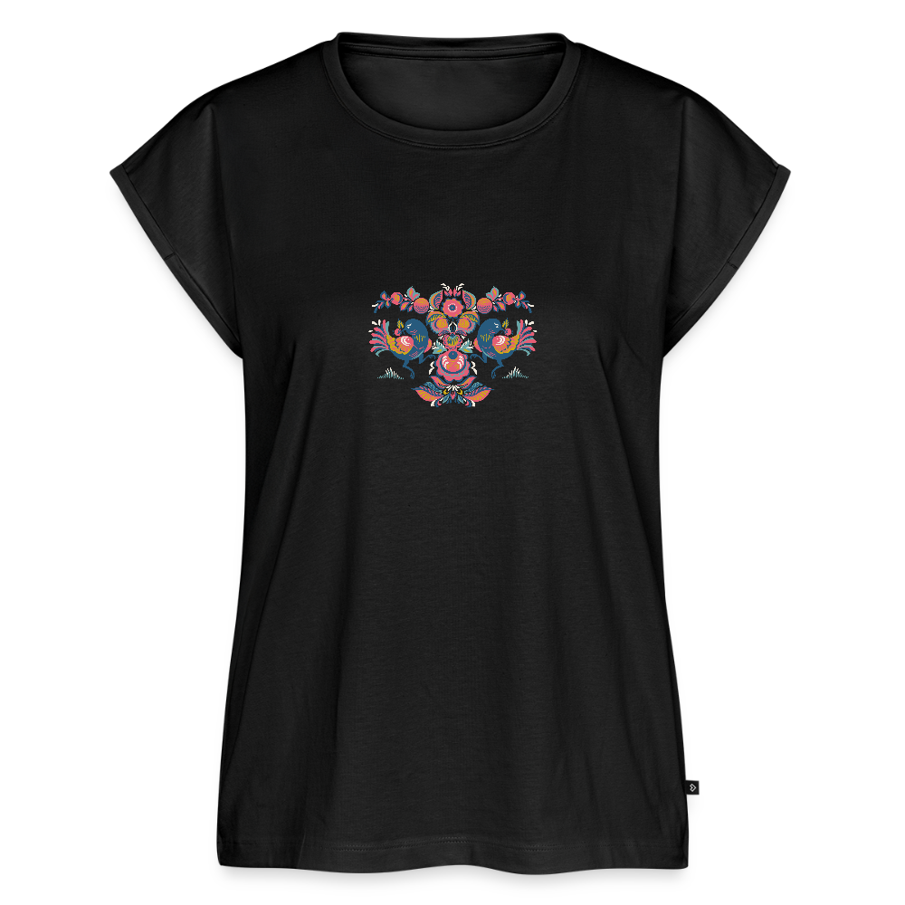 Vrouwen T-shirt met opgerolde mouwen - zwart