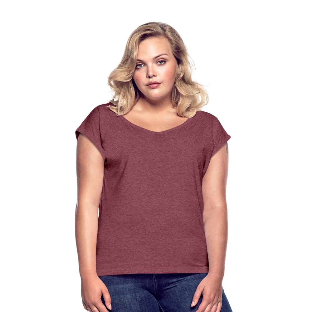 Vrouwen T-shirt met opgerolde mouwen - bordeaux gemêleerd