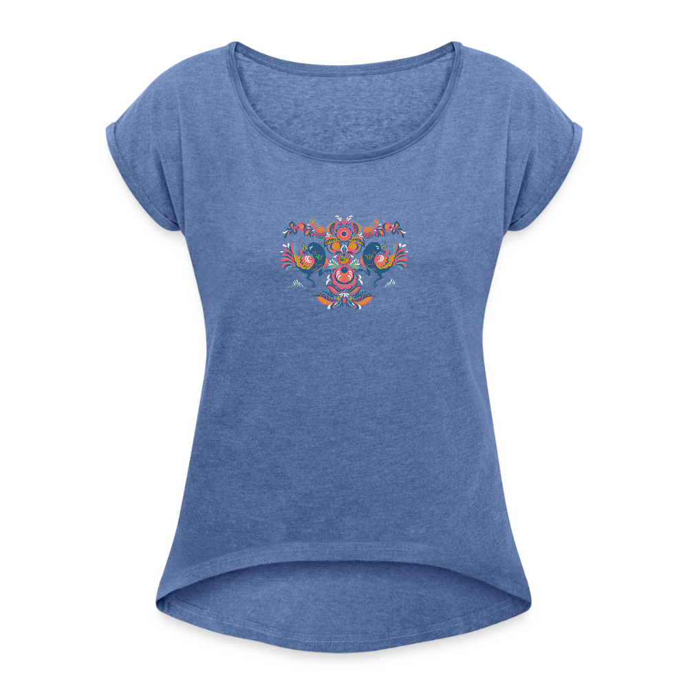 Vrouwen T-shirt met opgerolde mouwen - denim gemêleerd