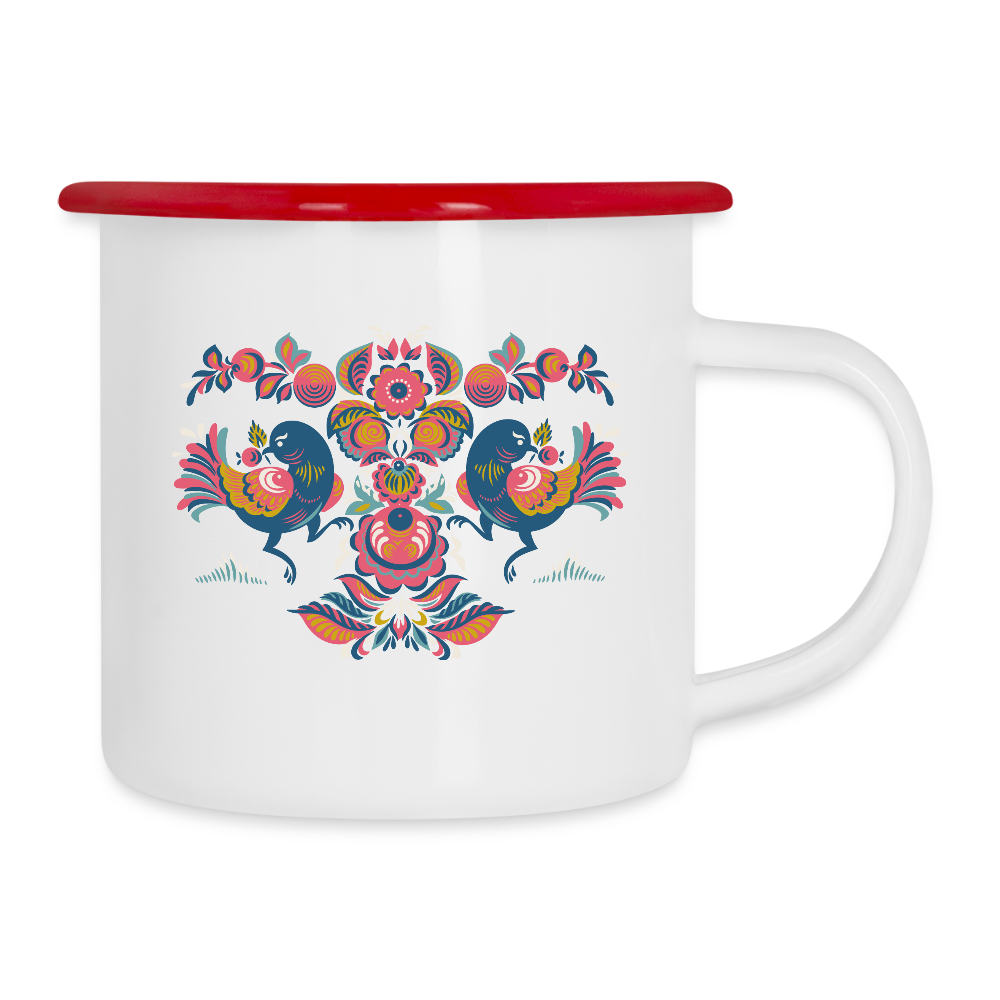 Emaille mok - wit/rood