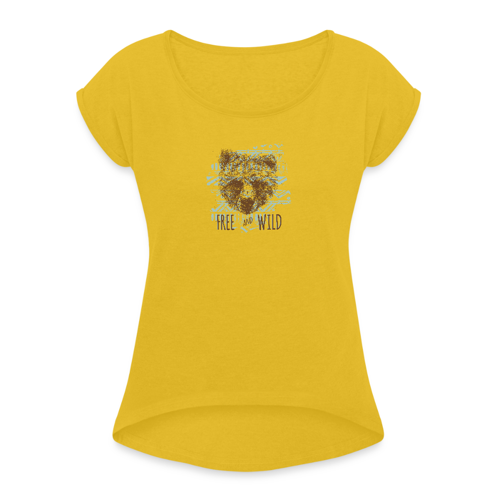 Vrouwen T-shirt met opgerolde mouwen - mosterdgeel