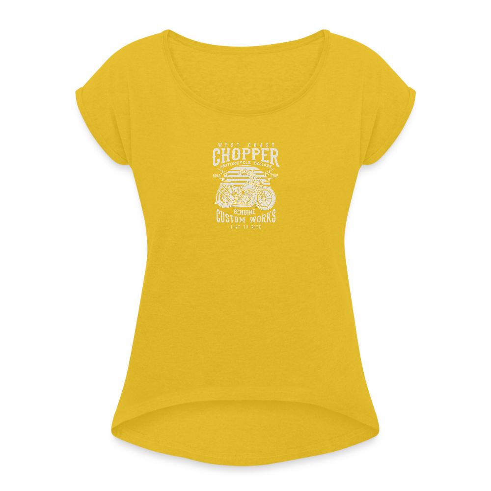 Vrouwen T-shirt met opgerolde mouwen - mosterdgeel