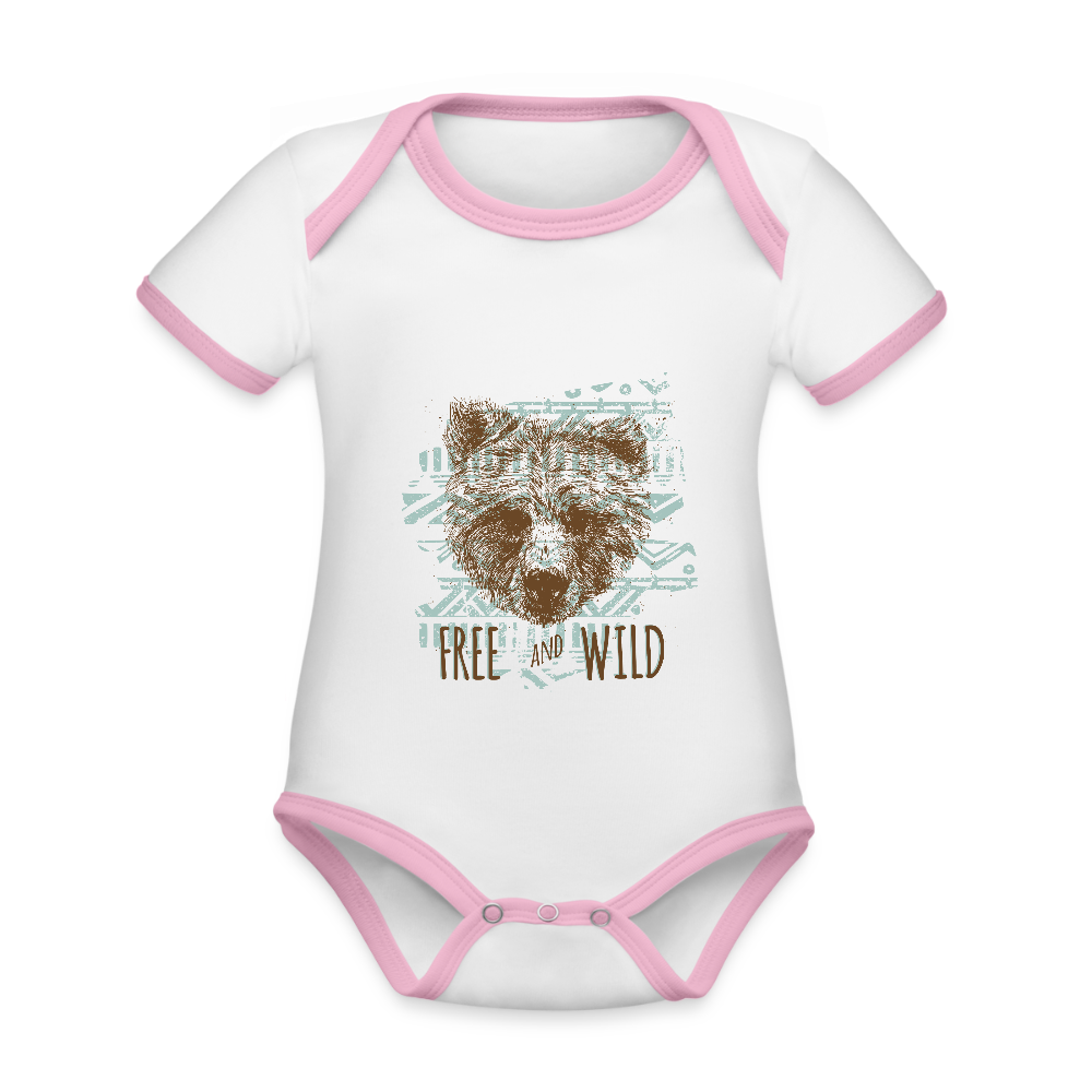 Baby contrasterend bio-rompertje met korte mouwen - wit/roze