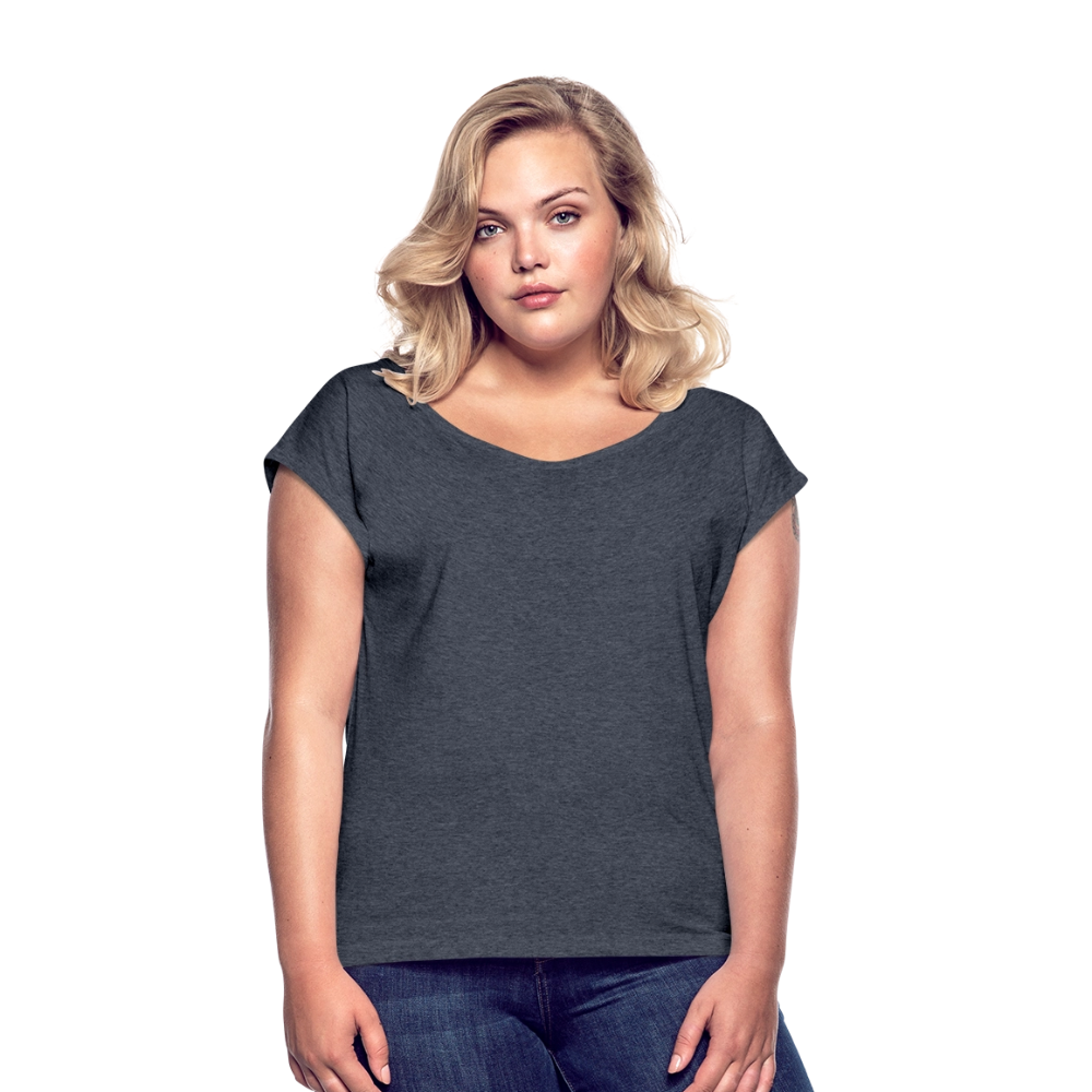 Vrouwen T-shirt met opgerolde mouwen - navy gemêleerd