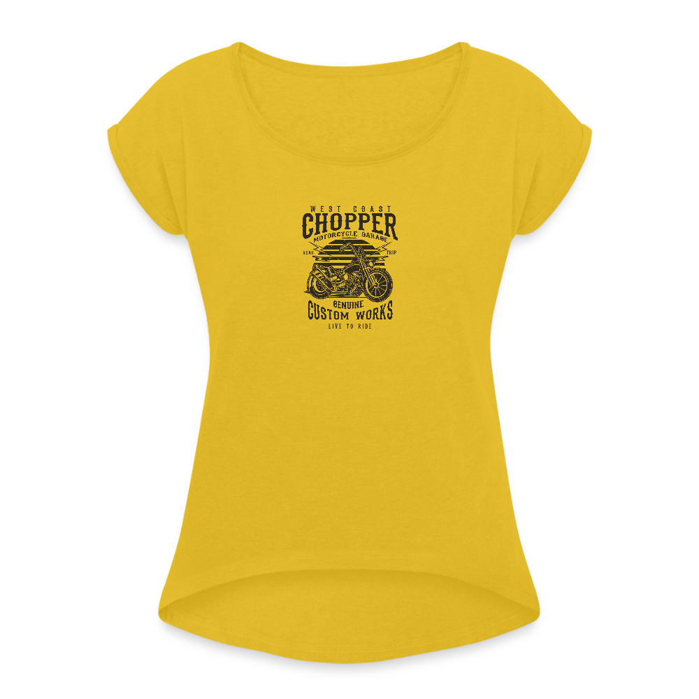 Vrouwen T-shirt met opgerolde mouwen - mosterdgeel