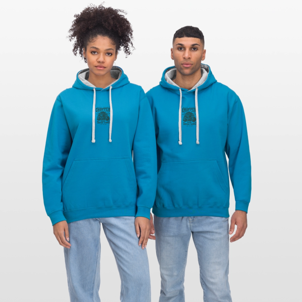 Contrast hoodie - pauwblauw/grijs gemêleerd