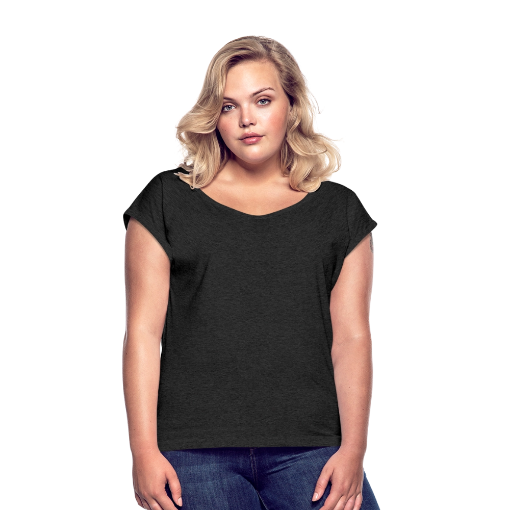 Vrouwen T-shirt met opgerolde mouwen - zwart gemêleerd