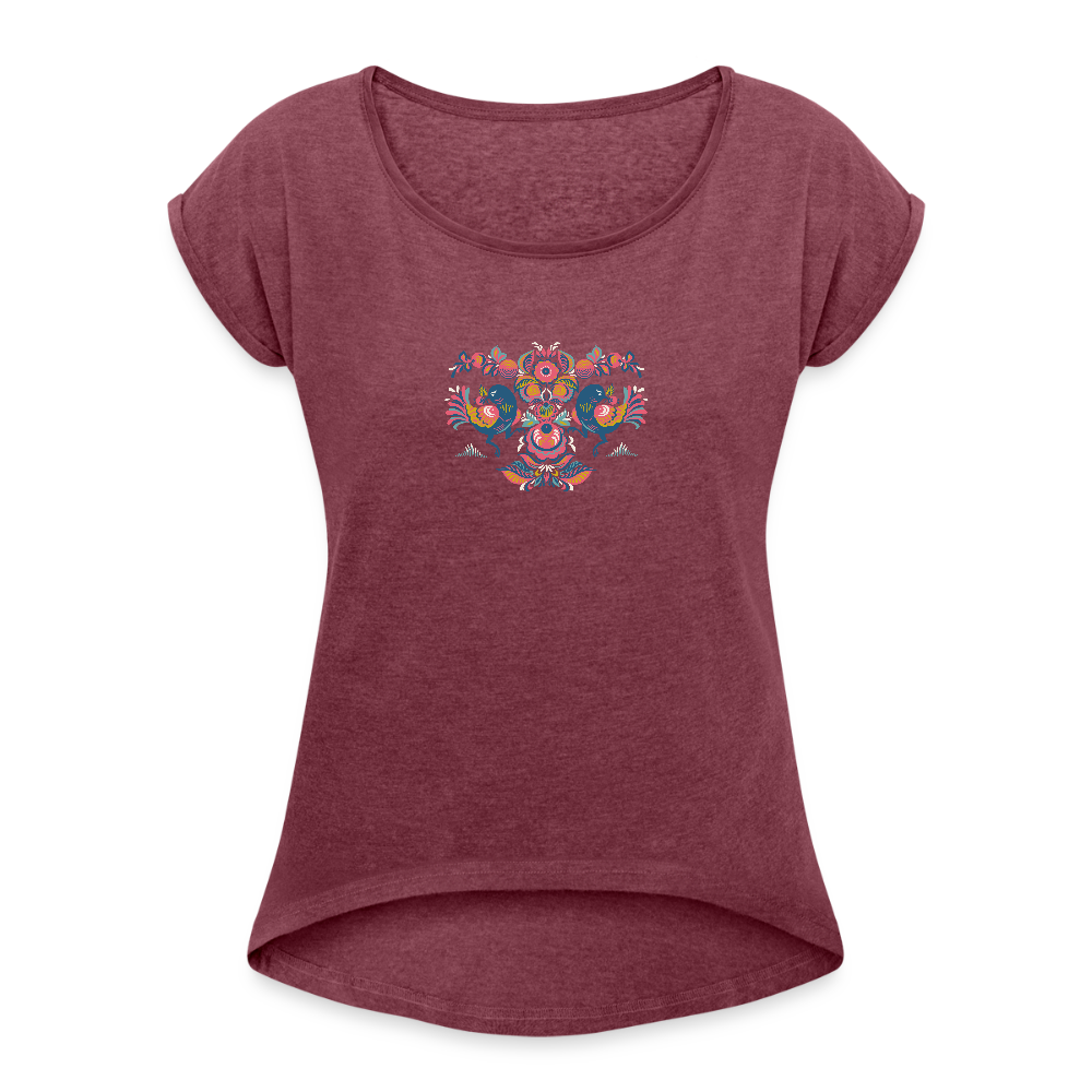 Vrouwen T-shirt met opgerolde mouwen - bordeaux gemêleerd