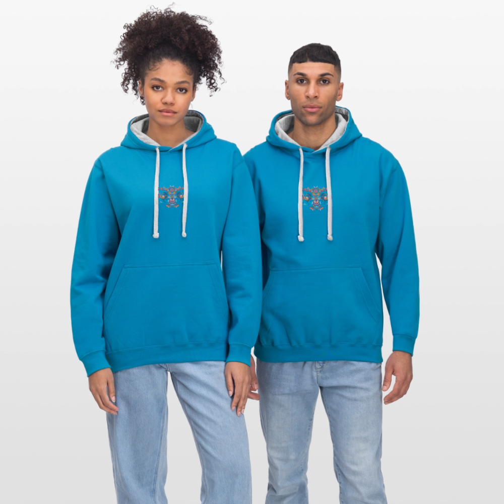 Contrast hoodie - pauwblauw/grijs gemêleerd