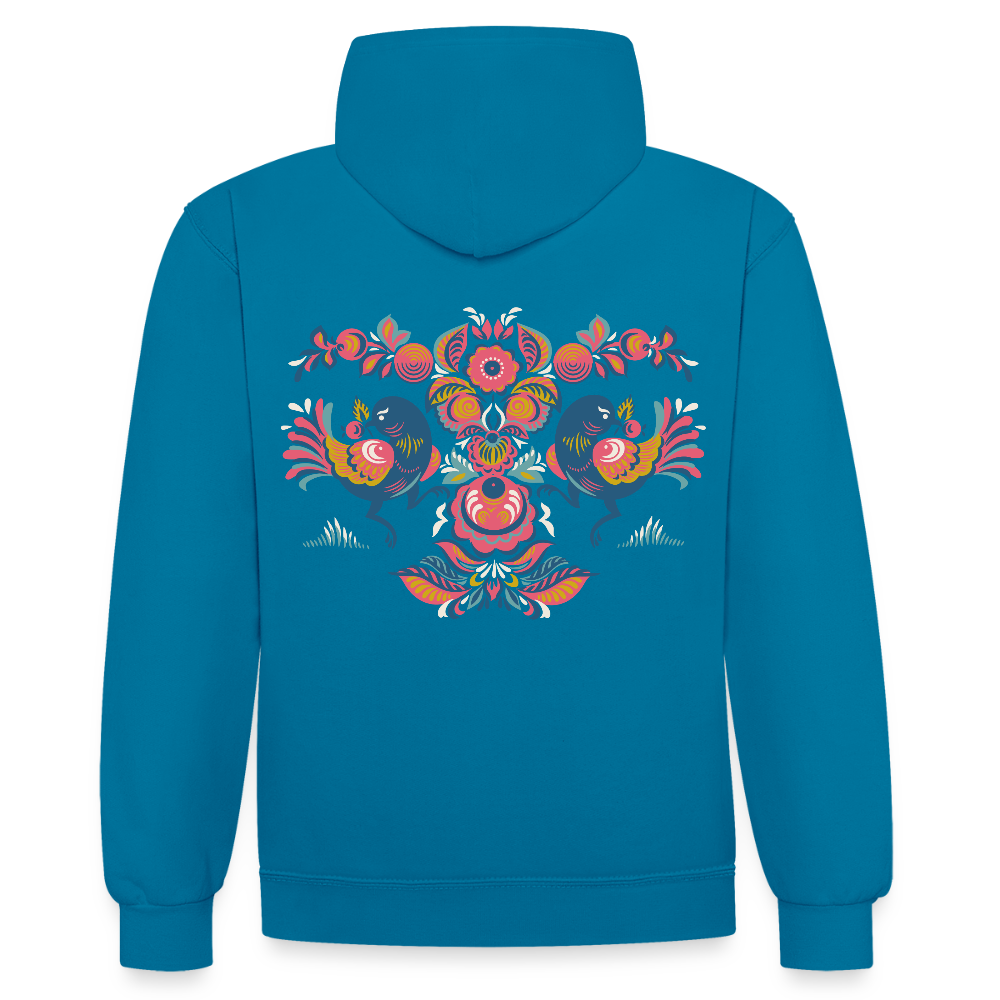 Contrast hoodie - pauwblauw/grijs gemêleerd