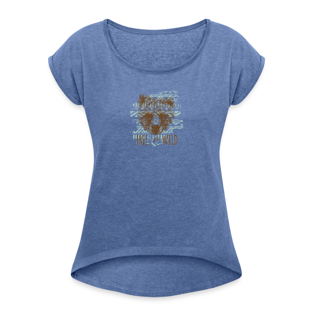 Vrouwen T-shirt met opgerolde mouwen - denim gemêleerd