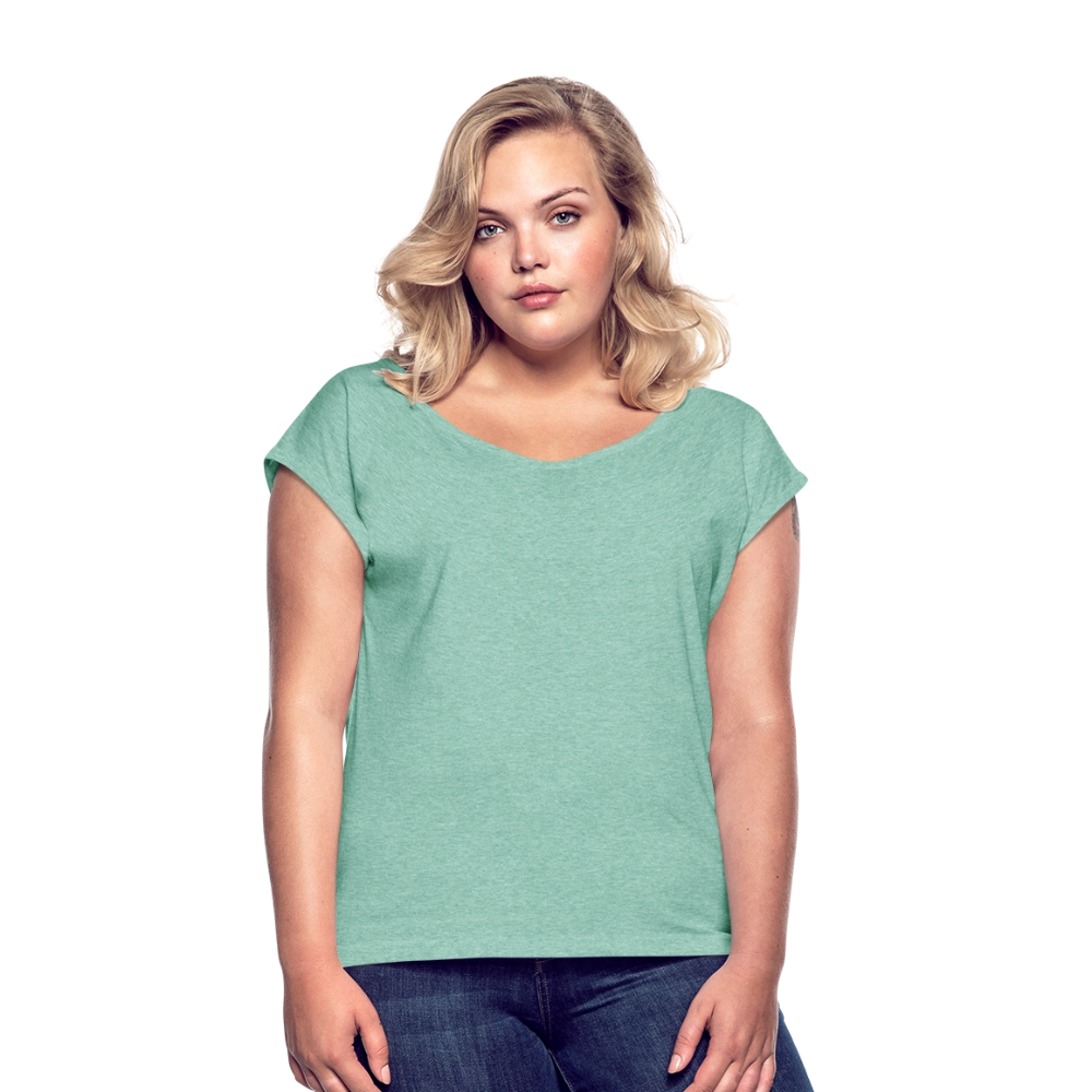 Vrouwen T-shirt met opgerolde mouwen - munt gemêleerd