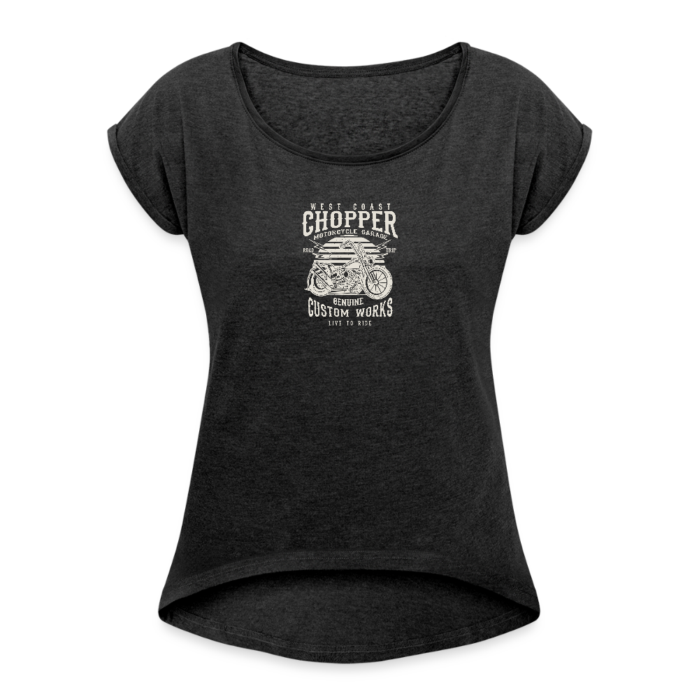 Vrouwen T-shirt met opgerolde mouwen - zwart gemêleerd
