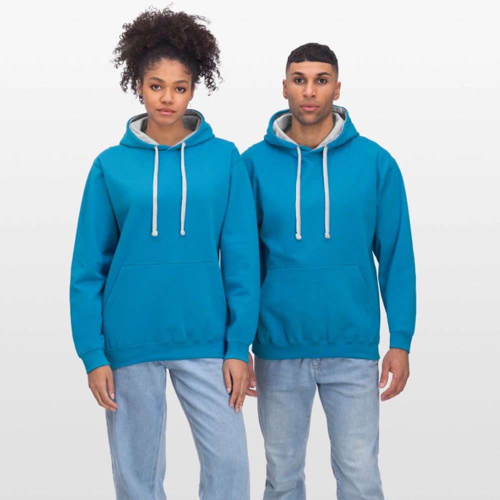 Contrast hoodie - pauwblauw/grijs gemêleerd