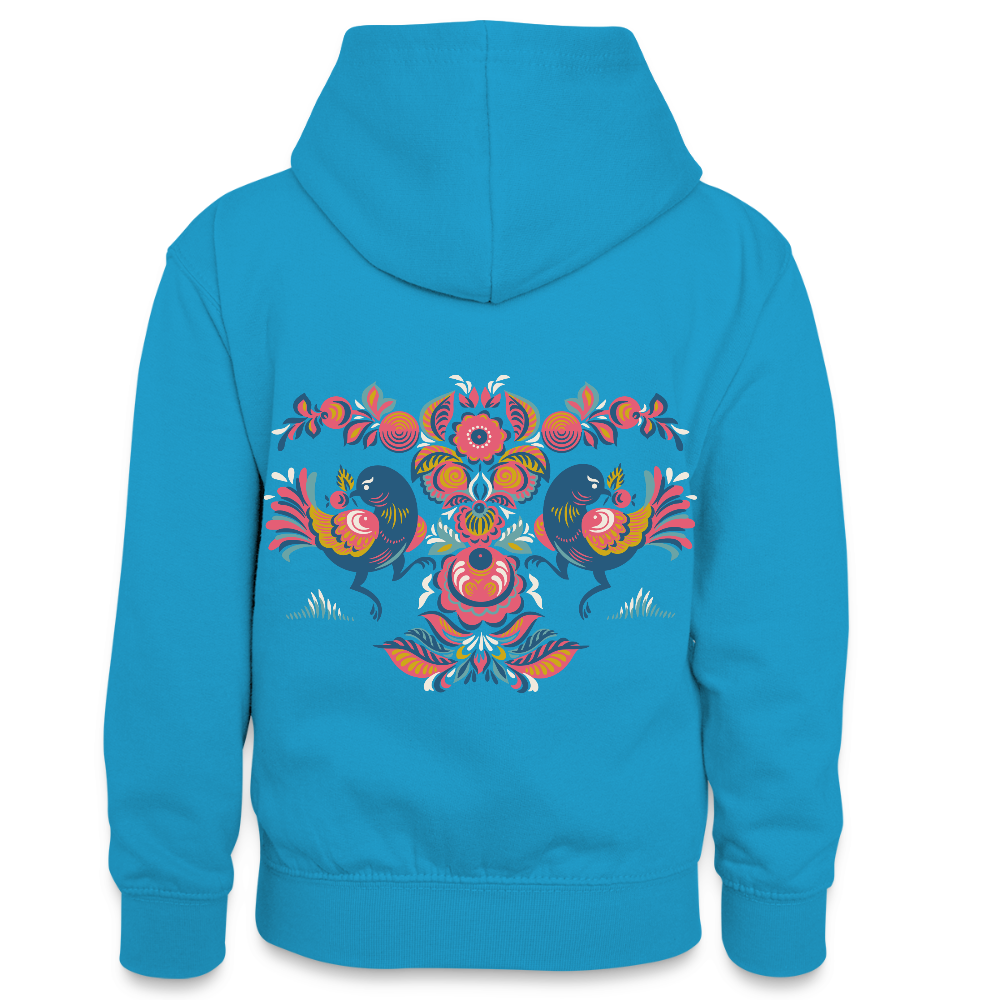 Teenager contrast-hoodie - pauwblauw/grijs gemêleerd