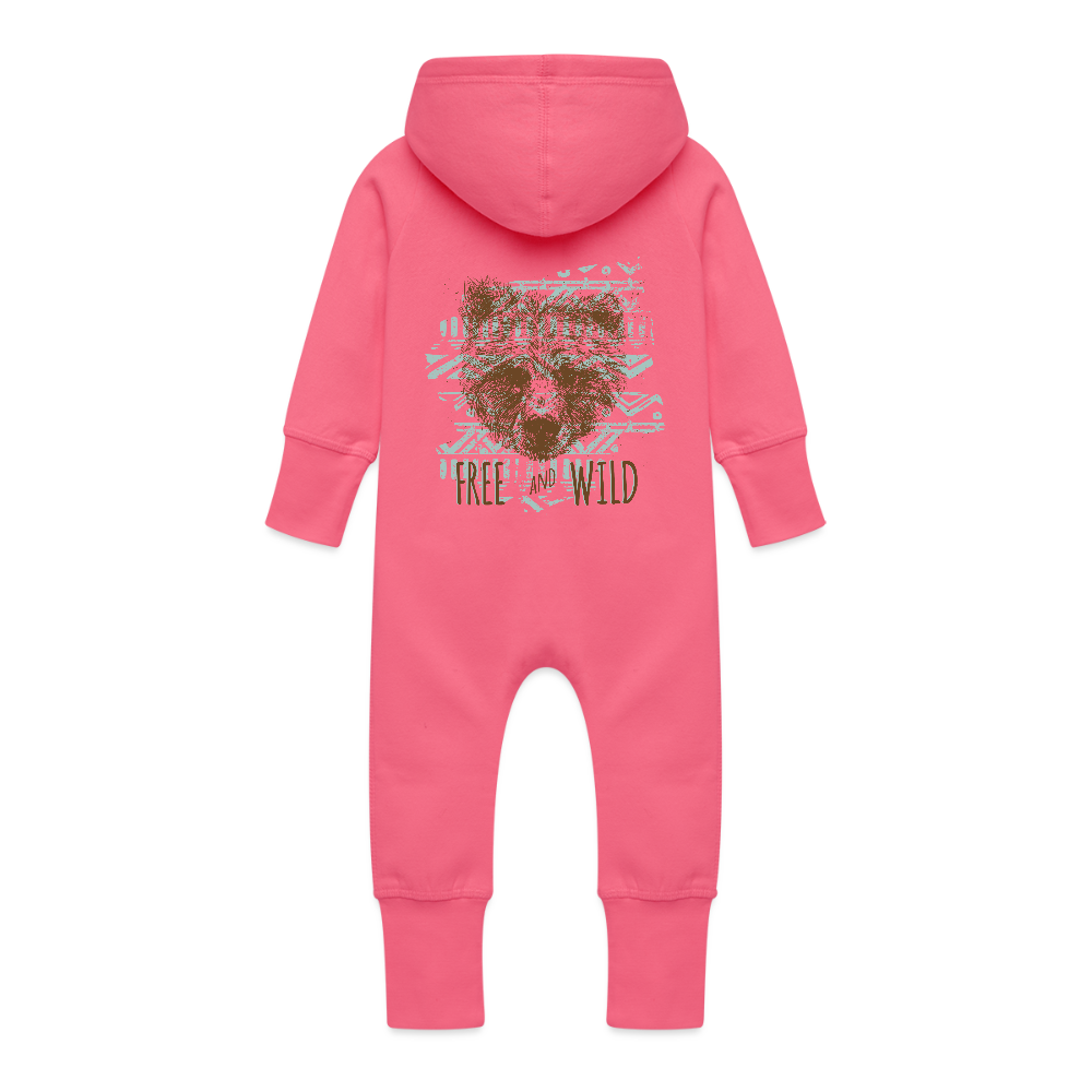 Baby bio sweat kruippakje met capuchon - fuchsia
