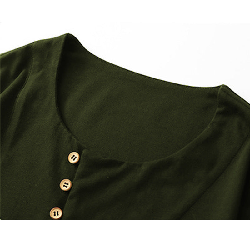 Amerikaanse Casual Effen Kleur Ronde Hals Henley T-shirt met Lange Mouwen en Korte Knoopsluiting voor Heren