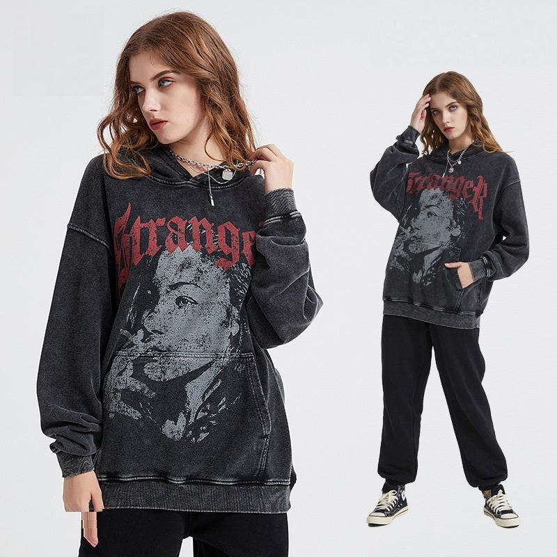 Sneeuwvlok gerafeld katoenen hoodie met print