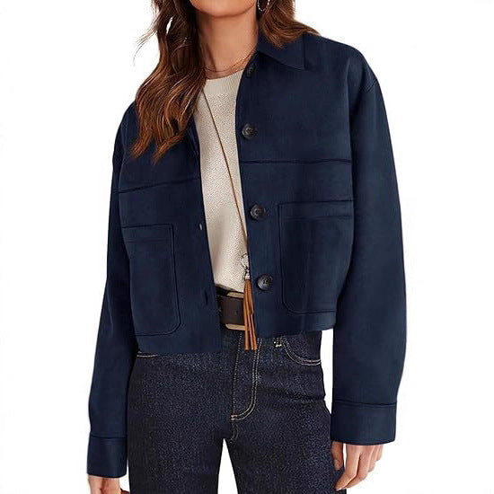 Europese en Amerikaanse Stijl Casual Korte Lichtgewicht Jacket met Imitatie Suède en Knoopsluiting voor Dames & Plus-size