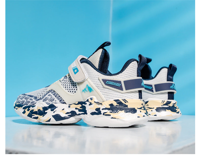 Trendy Casual Holle Vliegende Gebreide Mesh Sneakers met Camouflagepatroon en Klittenband voor Teenager