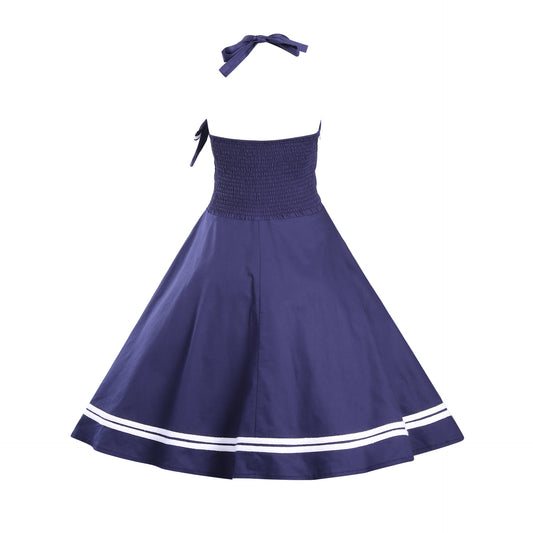 Hepburn Style Retro Matrozen Halterjurk met Gestreepte Patroon voor Dames & Plus-size