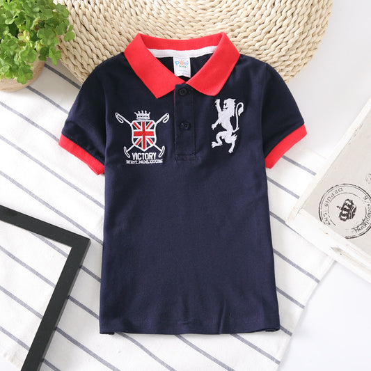 Europese Designer Ontwerp Trendy Casual Effen Kleur Revers Poloshirt met Geborduurde Embleem en Korte Mouwen voor Kids & Teenager
