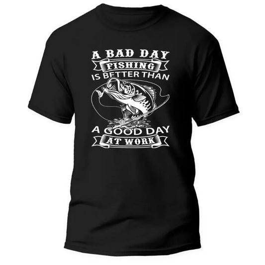 Amerikaanse Casual Oversized Bedrukte Bad Day Fishing Print T-shirt met Ronde Hals en Korte Mouwen voor Heren & Jongens