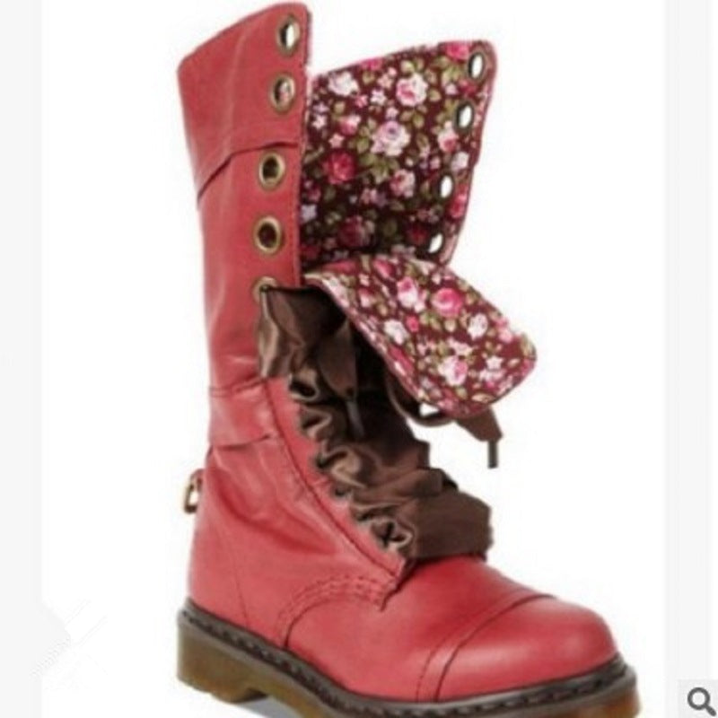 Europese Gepolijste Dr Martens Lange Laarzen met ronde en Vetersluiting voor Dames