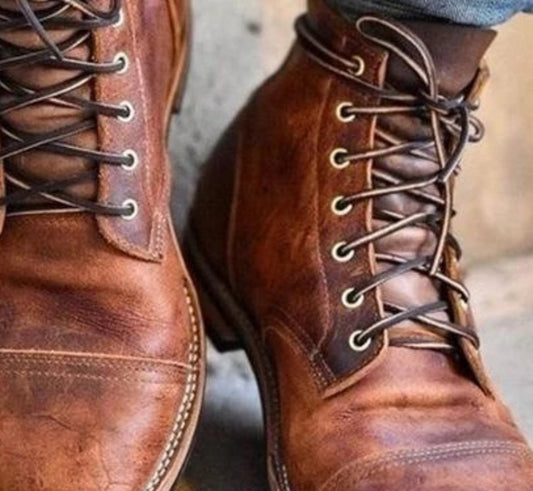 Europese en Amerikaanse Vintage Casual Workerboots van Premium Leer met Vetersluiting en Ronde Neus voor Heren