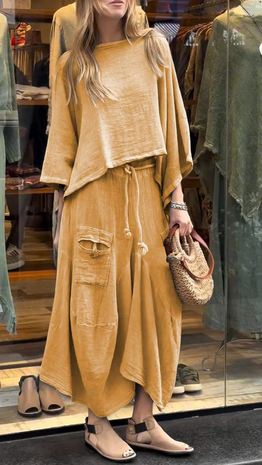 Casual effen kleur losse jurk tweedelig pak