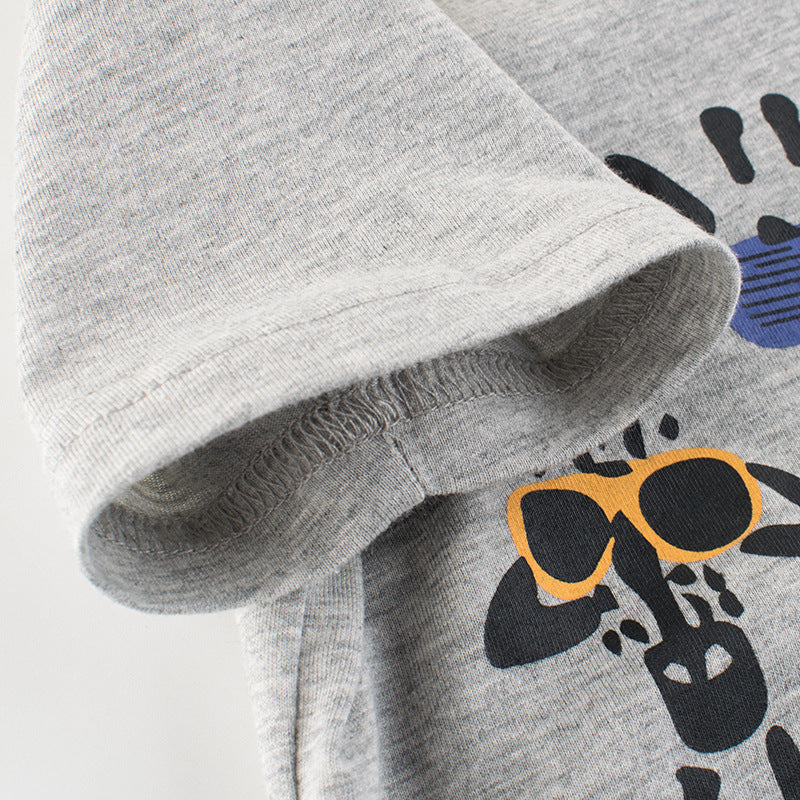 Stijlvolle Casual Effen Kleur Bedrukte Cartoon Print T-shirt met Ronde Hals en Korte Mouwen voor Kinderen