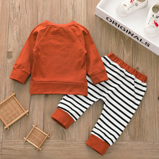 Europese en Amerikaanse Stijl Tweedelige Set Effen kleur Sweatshirt & Gestreepte Broek voor Baby's/ Peuters