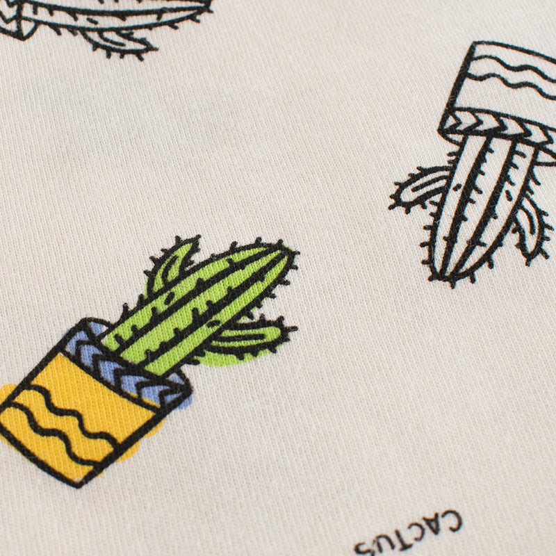 Trendy Casual Effen Kleur Korte Mouw T-shirt met Bedrukte All-over Cactusprint en Korte Mouwen voor Kinderen